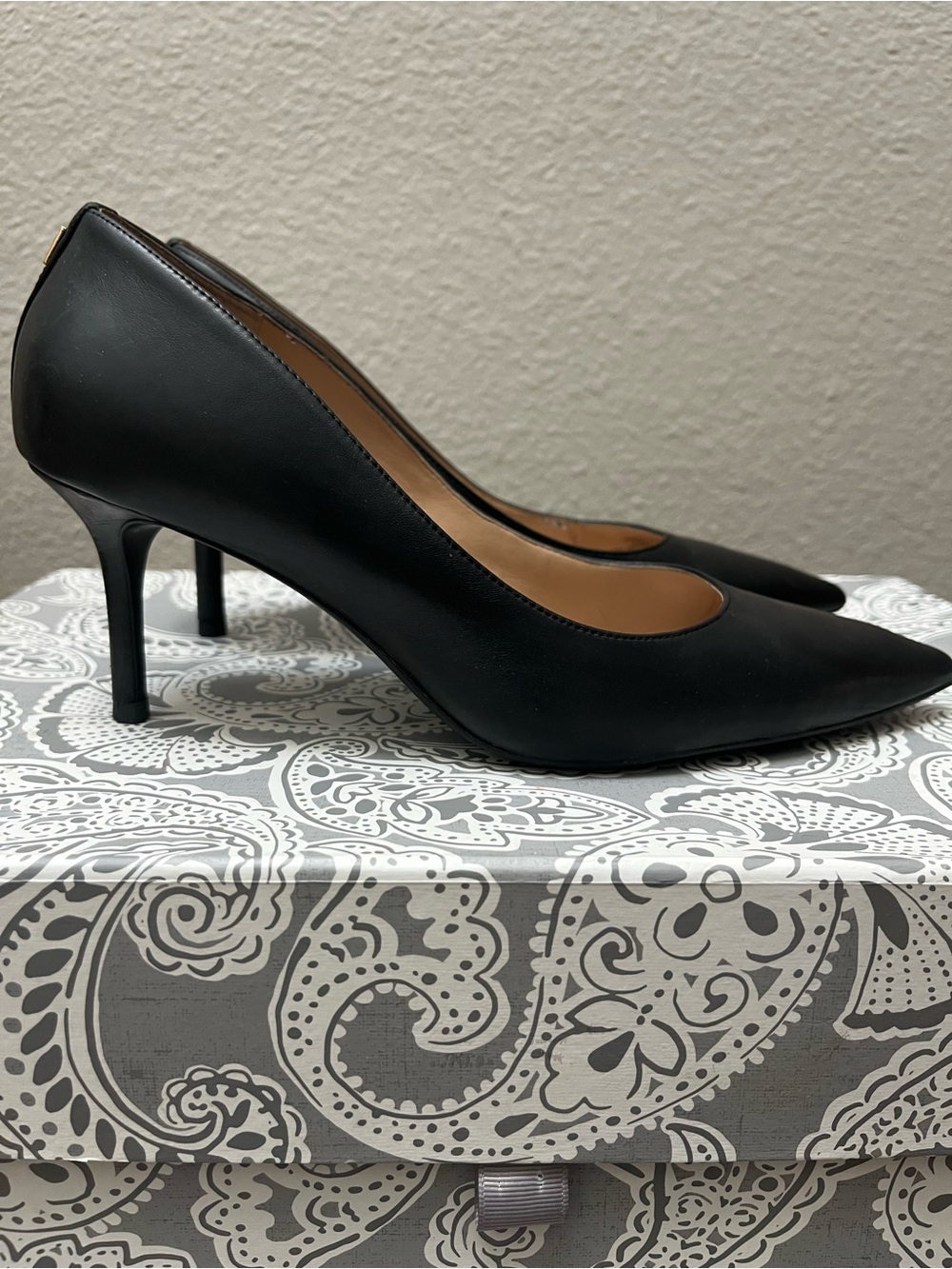 Ralph Lauren Black Lanette Pointed-Toe Genuine Leather Pumps